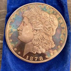 Giant Tribute To 1878 Morgan Dollar 1 Pound Copper Layered .999 Silver