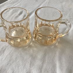 2 Vtg. Peach Luster Color Depression Shot Glasses 2” Tall Mini Mugs Barware