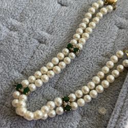 Emerald pearl diamond 14 k bracelet