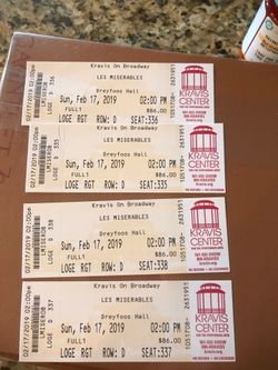 Les Miserable tickets for Sunday at 2:00