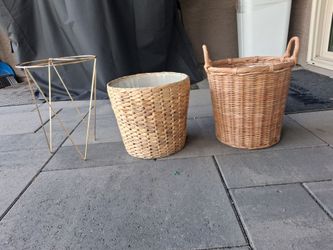 IKEA Woven baskets and metal gold planters