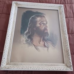 Vintage 1941 Signed Warner Sallman Head Of Jesus 19x23 Framed 