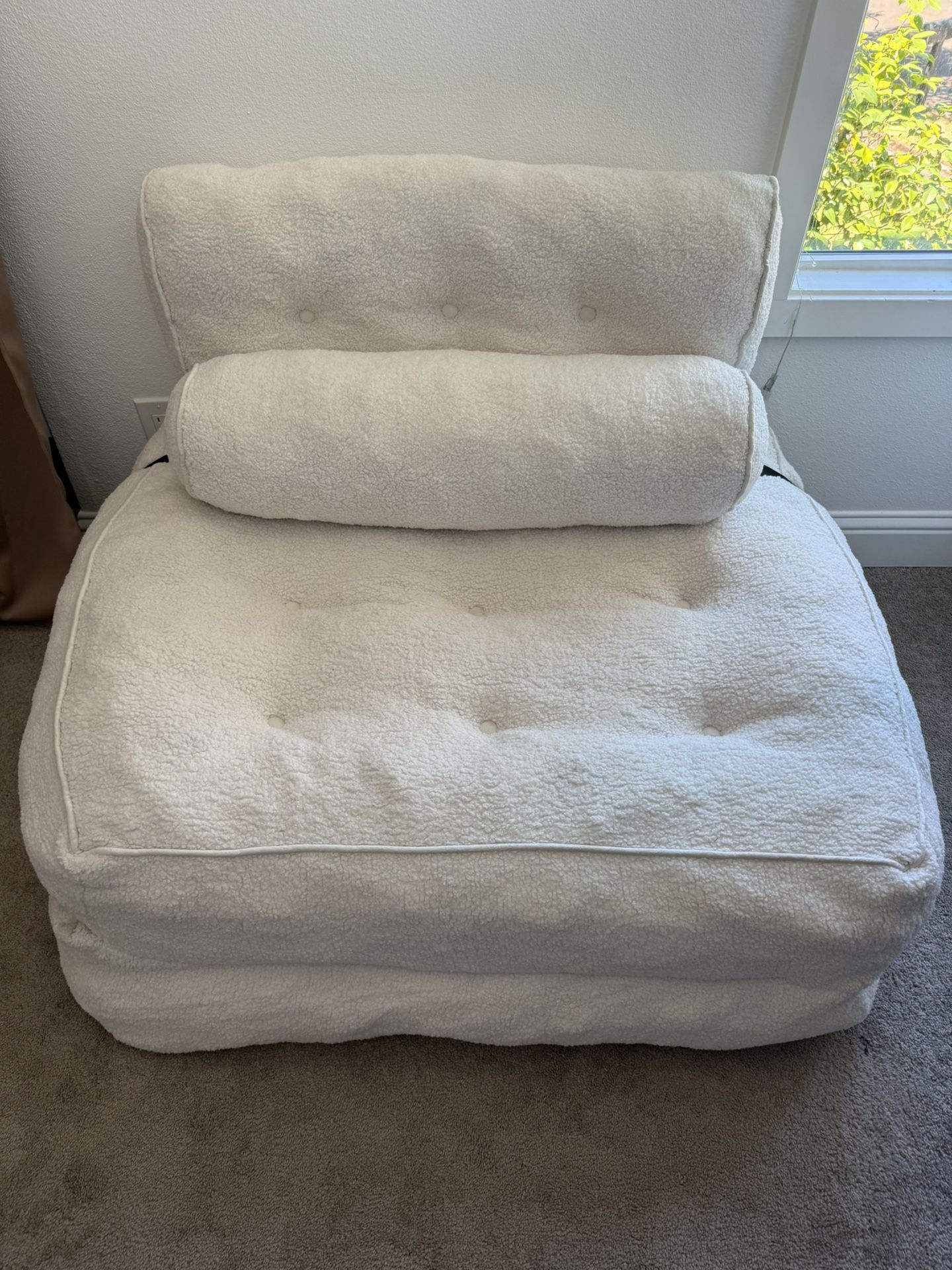 MAXYOYO Fuzzy Sofa Bed - Convertible Sleeper Chair with Pillow, Beige