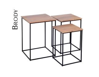 Square Amber Wood & Metal Nesting Tables