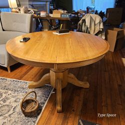 🌿 Solid Wood Round Pedestal Dining Table w/ Leaf 