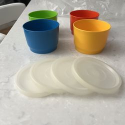 NEW Tupperware Snack Cups 4 oz Containers Vintage Kids Set Red Green Blue Yellow  New Tupperware Bell Tumbler Vtg Snack Cup Set 4 Colors  New In Origi