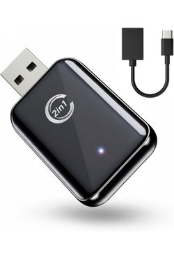 2-in-1 Wireless CarPlay Adapter, Plug and Play USB Dongle Support CarPlay and Android Auto, Mini Size, Inky Black