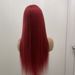 22” 13x5 Transparent Lace, T Part Straight Wig, Customized Red