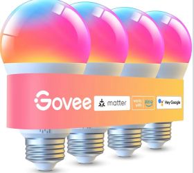 Govee LED Smart Light Bulbs, 1000LM RGBWW A19 75W E26 Base 4 Pack Color Changing Light Bulb, Work with Matter Alexa and Google Assistant, Smart Bulbs