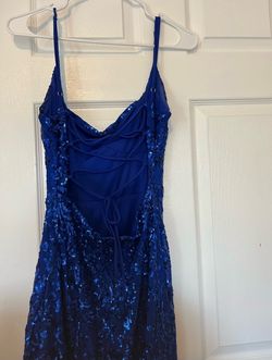 ✨ Royal Blue Sequin Mermaid Prom Dress | Size M | High Slit | Open Lace-Up Back | Like New