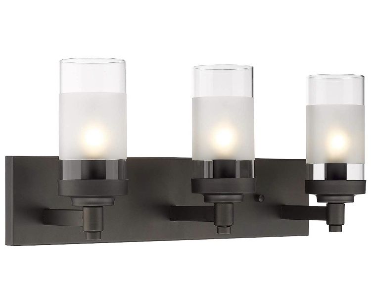 Emliviar 3-Light Bathroom Vanity Light Fixtures, Oil Rubbed Bronze Finish with Clear Frosted Glass Shade, JE1982-3W ORB