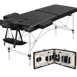 Massage Tables Portable Massage Bed Aluminium Height Adjustable Facial Salon Tattoo Bed with Non-Woven Bag, 24 inch Width Black