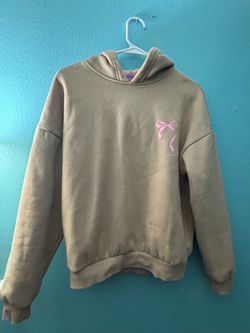 Tan Hoodie with Pink Bow Embroidery