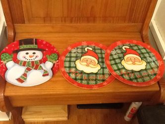 3 plastic Christmas Plates.
