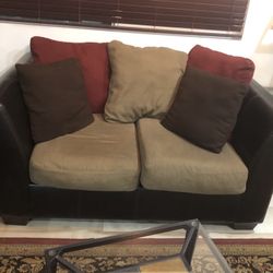 Leather Couch and Sofa With Fabric Cushions