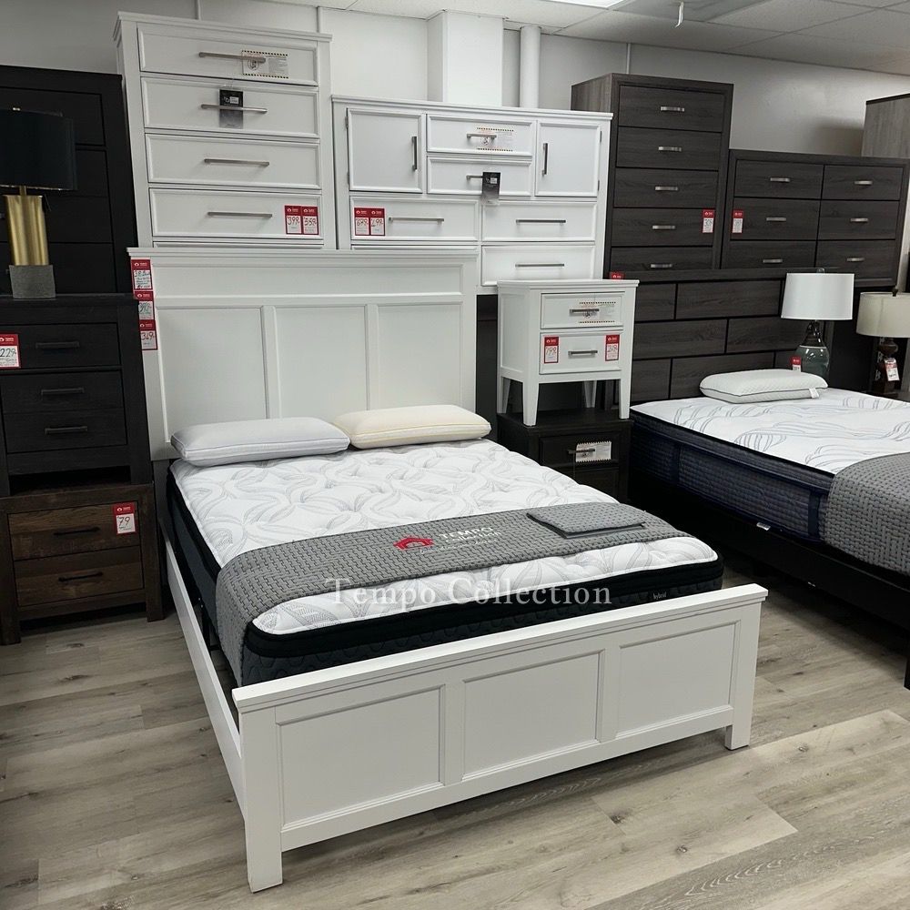 3 Pcs Solid Wood Bedroom Set, Queen Panel Bed Frame, Dresser and Nightstand, Bundle Deal , White Color, SKU#10B677BUNDLE