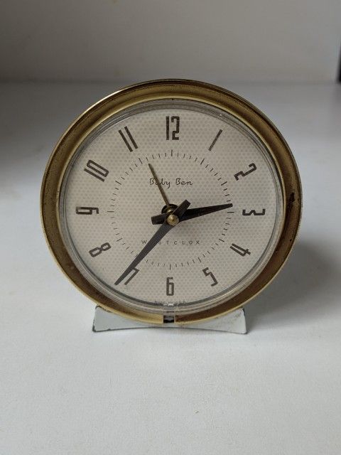 Vintage Baby Ben Westclox clock. Seems to run well, but alarm not working. May have been disconnected and need adjustment? Cool looking