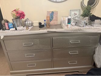 grey dresser and nightstand