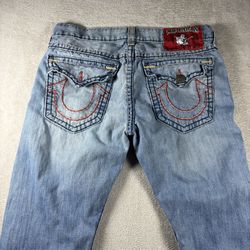 Vintage True Religion Men’s 38 Ricky Super T Black Denim Jeans Red Stitch #1A