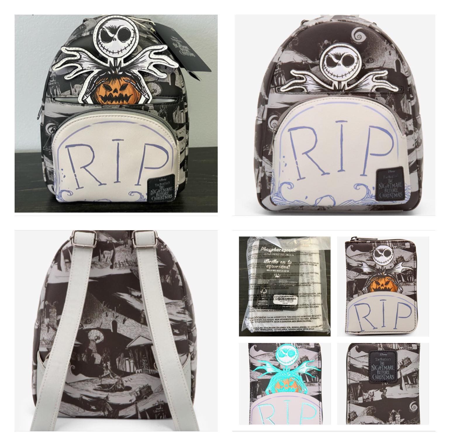 DISNEY Loungefly Nightmare Before Christmas RIP Mini Back & GLOW Wallet (NWT)