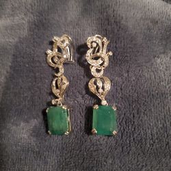 Vintage Natural Emerald & Diamond Earrings 