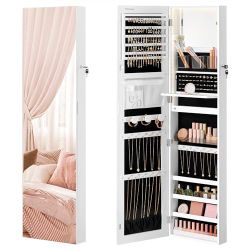 55 Inches Tall Spacious Jewelry Cabinet Cloud White UJJC032W01 SONGMICS Lockable Light-Up Interior Mirror Jewel