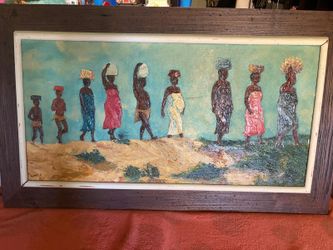 Painting is a style of folk art often associated with Haitian art. This painting, which is over 40 years old, has its flaw, making it unique (it belon