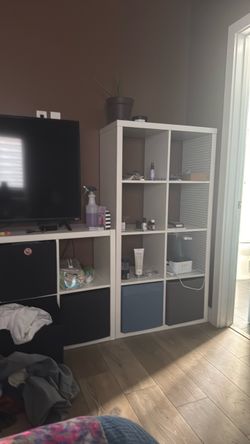 Ikea Shelves and 10 cloth boxes