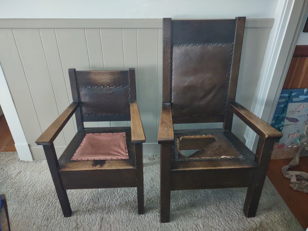 Oak Mission Style Deacons Chairs