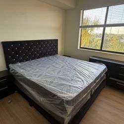 King  Size Bedroom Set. With Mattress And Box Spring 2 Nightstand And Dresser.  All New Furniture Free Delivery Free Installation