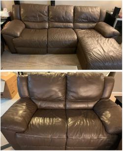 Natuzzi 2 piece genuine leather sofa with chaise and loveseat