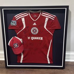 CUSTOM FRAMED CHICAGO FIRE SIGNED HERSEY/HAT