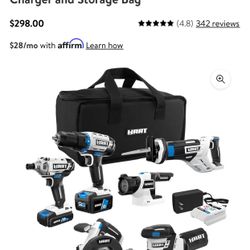 Brand new in box HART 20-Volt Cordless 6-Tool Combo Kit (1) 4.0Ah & (1) 1.5Ah Lithium-Ion Batteries, Charger and Storage Bag