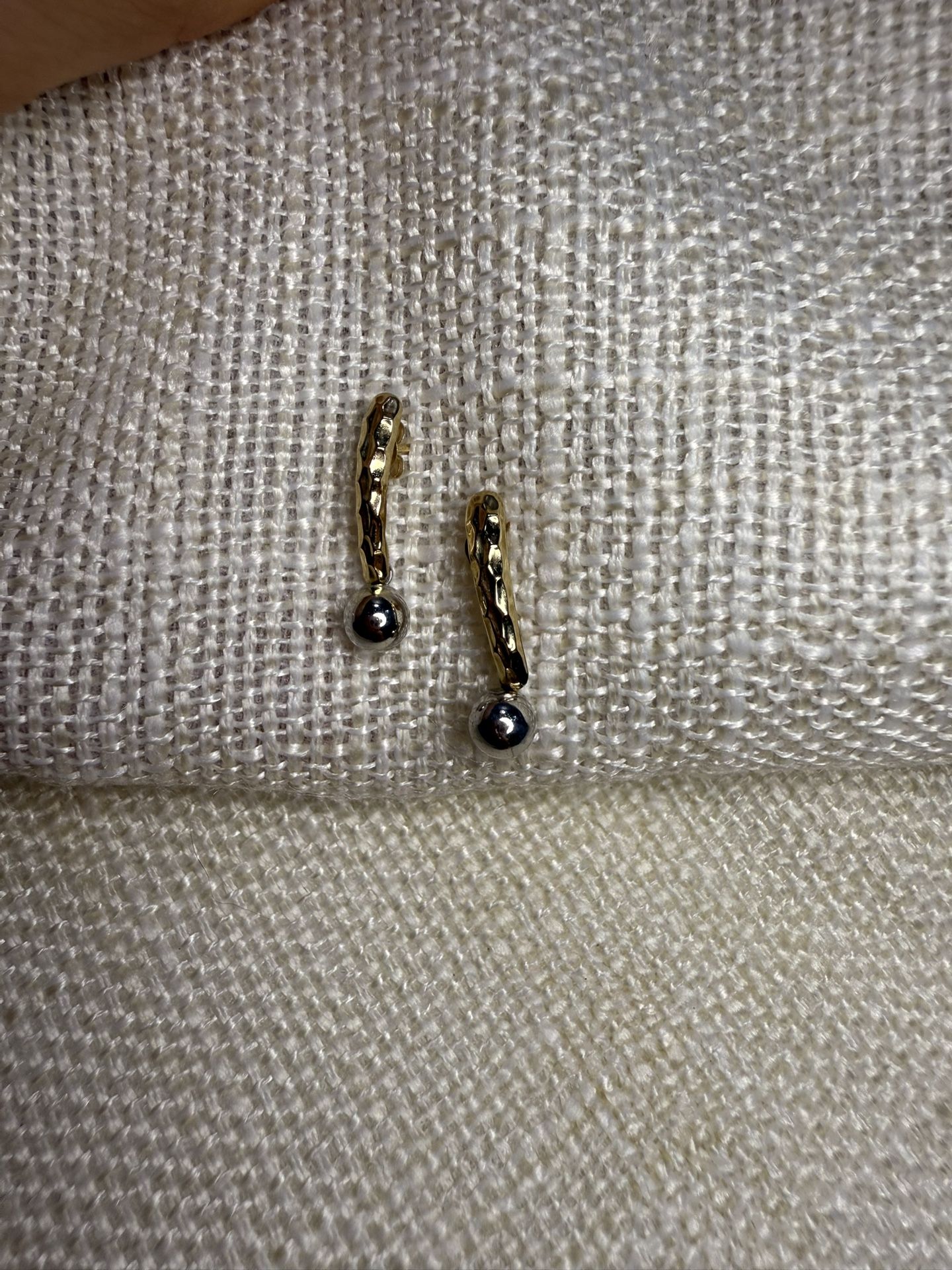 14K Yellow & White Gold Drop Earrings – Two-Tone Modern Design – 0.6g