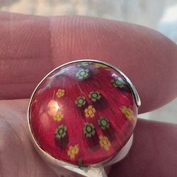 Rare- Vintage STERLING SILVER MILLEFIORI FLOWERS RING- SZ7