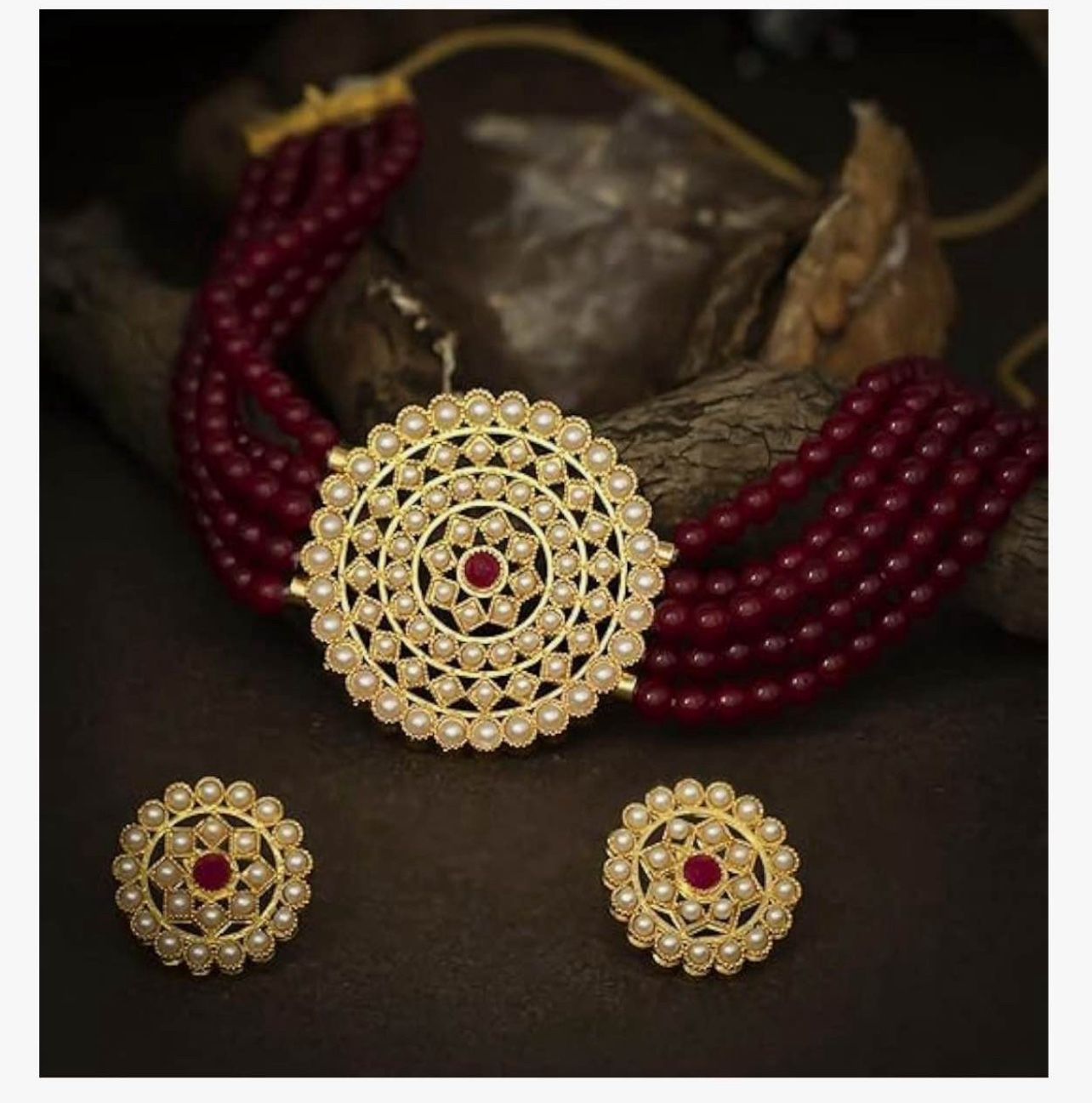 Aheli Pearl Diamond Choker Necklace with Round Earrings Gift for Women Indian Traditional Bollywood.