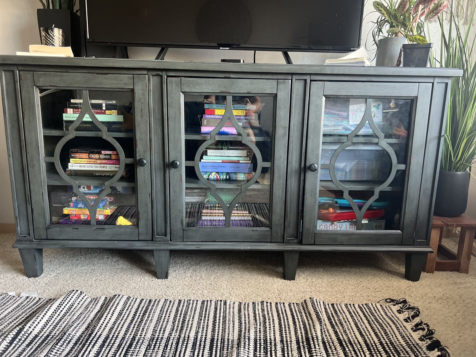 Grey/Blue Distressed TV Console