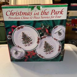 Christmas In The Park 12-Piece Porcelain China 