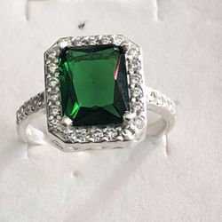 .925 Anillo De Plata Piedra CZ Verde Size 8