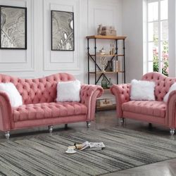 Covert Pink Velvet Living Room Set /couch /Sofa and Loveseat 