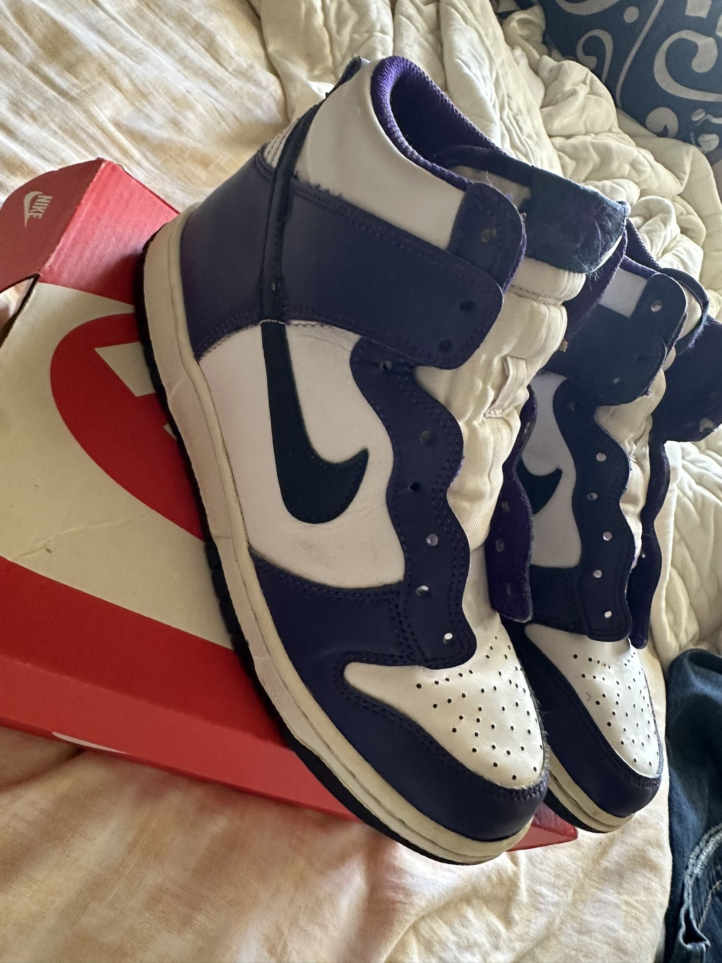 7y White/Midnight Navy Nike Dunk High GS