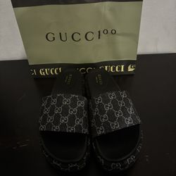 Gucci Woman Platform Slides Sandle GG Denim