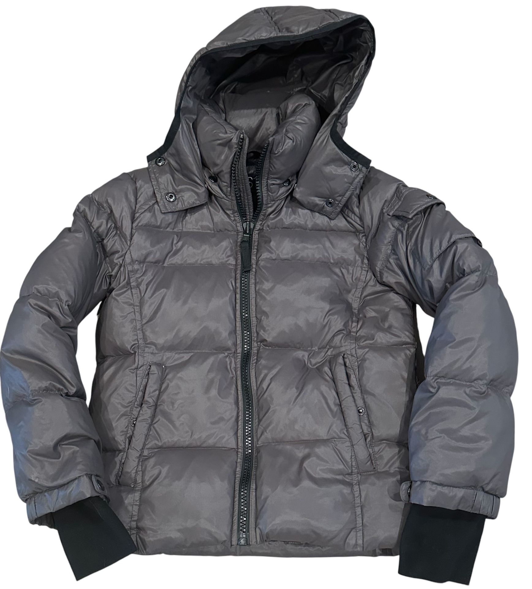 S13 New York Girls Sz 12 Metallic Puffer Hooded Duck Down Jacket