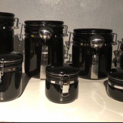 OGGI  7 Piece Black Airtight Ceramic  Canisters 