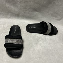 women's black rhinestone-embellished slides sandals size 5.5