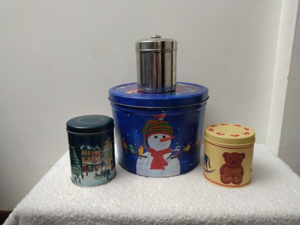 3/$10🌟 Lot of 3 Holiday & Plain Cookie/ Snack/ Storage/ Toy Tins Containers