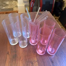 CB2 Cylinder Champagne Flute Highball Glass & Straw Set