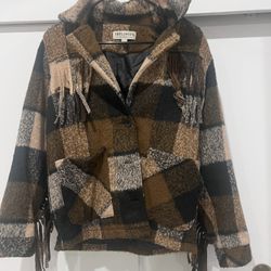 IDYLLWIND Fringe Brown Plaid jacket 