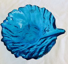 Blenko Glass 6 1/2" CABBAGE LEAF BOWL  turquoise blue #838s