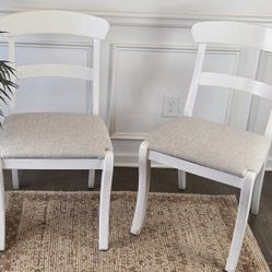 Set of 2 | White Farmhouse Chairs | Freshly Reupholstered | Neutral